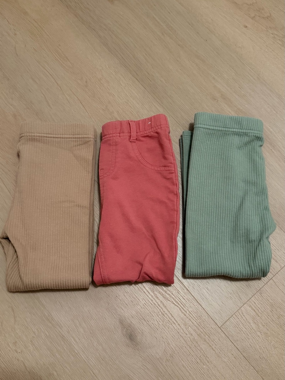 Toddler Ribbed Leggings 3-Pack - Pink, Green, Tan